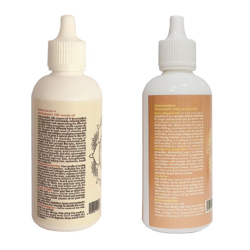 روغن تقویت کننده مو ، مژه و ابرو مرهم یاب مدل بادام تلخ و پیله ابریشم حجم 80 میلی لیتر مجموعه 2 عددی