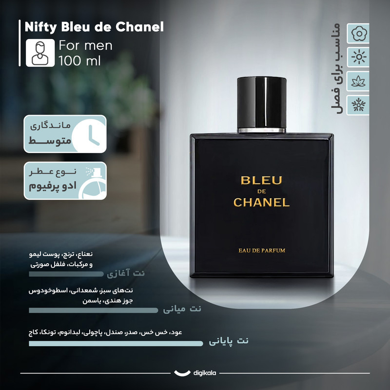 ادو پرفیوم مردانه نیفتی مدل بلو شنل با رایحه معتدل حجم 100 میلی لیتر