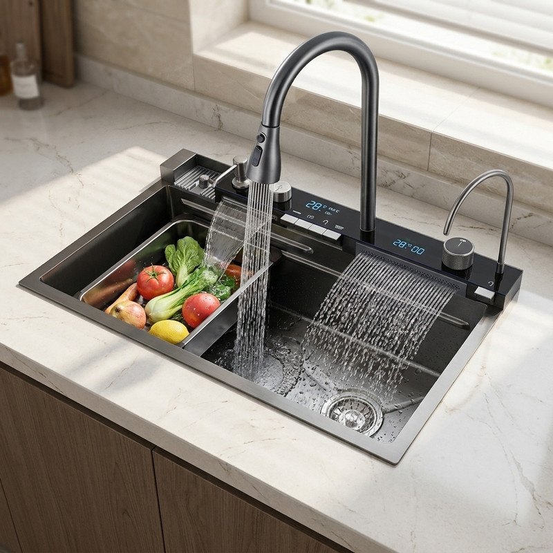 سینک ظرفشویی استیل مدل پیانویی اسمارت توکار