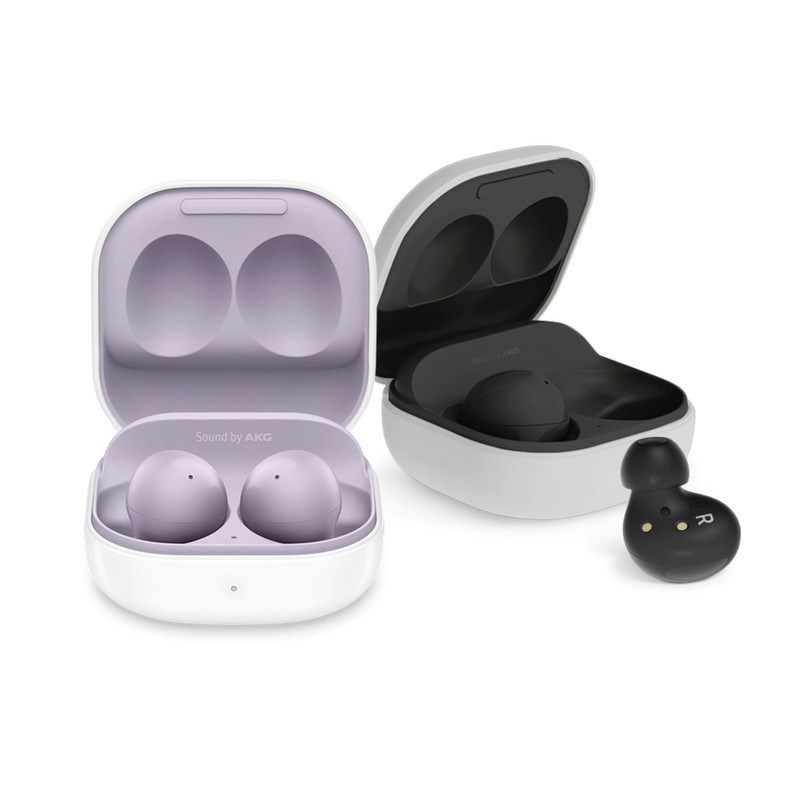 هدفون بلوتوثی سامسونگ مدل Galaxy Buds 2 با نویز کنسلینگ فعال (ANC)، درگاه شارژ USB Type-C، دارای میکروفون داخلی و دو میکروفون خارجی، مقاوم در برابر رطوبت و عرق