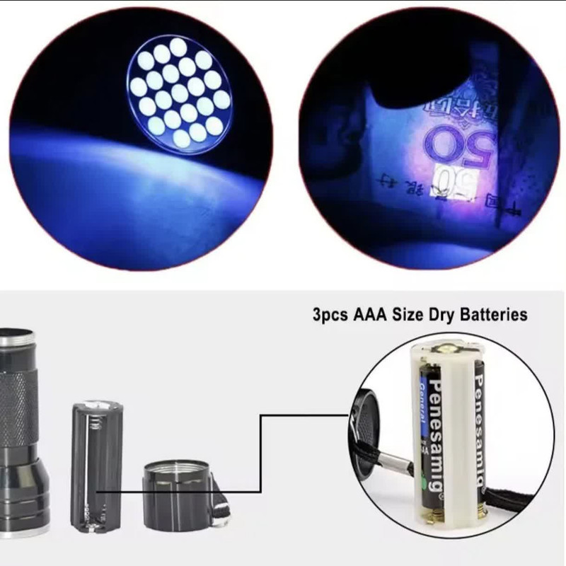 چراغ قوه دستی کینگ لایت مدل UV-21Led با نور بنفش