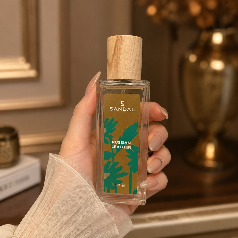 ادو پرفیوم مردانه صندل مدل russian leather با رایحه گرم حجم 50 میلی لیتر
