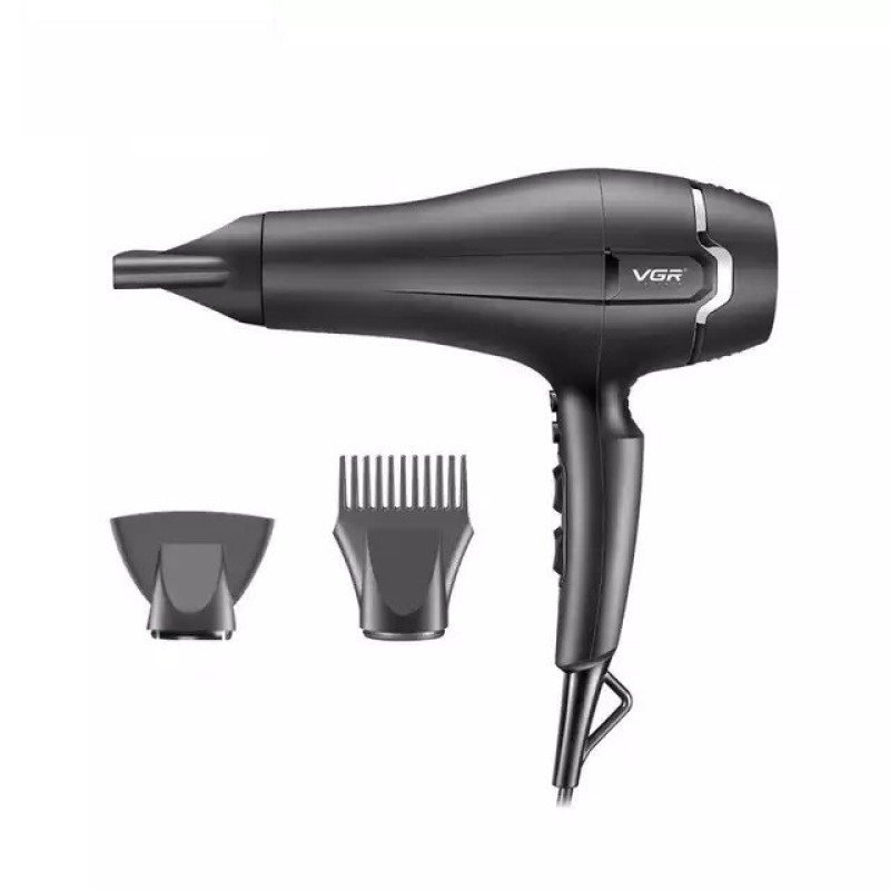 سشوار حرفه‌ای 2400 وات وی جی ار مدل V-450، موتور AC، وزن 950 گرم، دارای سری متمرکز‌کننده باریک، سری شانه‌دار با ویژگی صاف‌کنندگی، حجم‌دهندگی، با قابلیت باد سرد