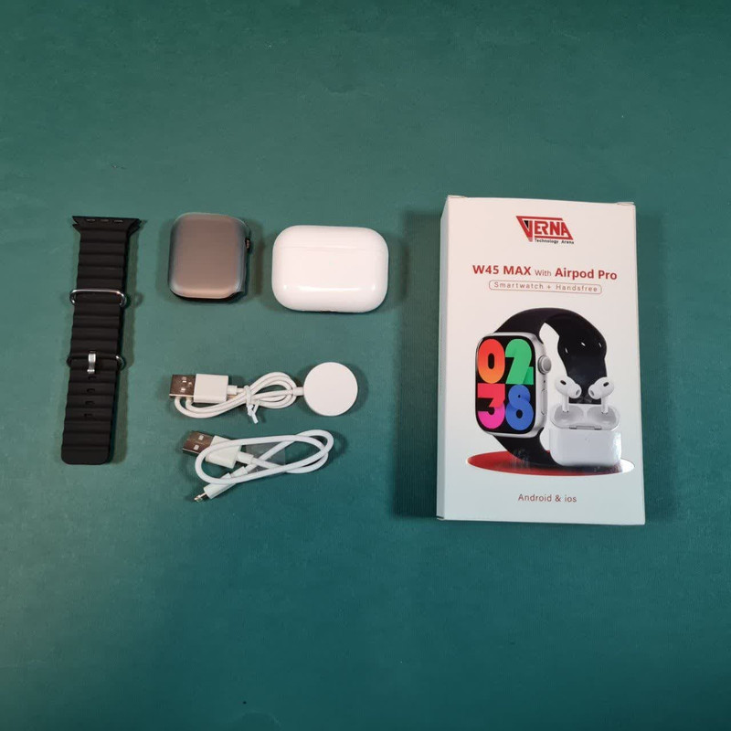 ساعت هوشمند ورنا مدل W45 Max with Airpod pro به همراه هدفون بلوتوثی