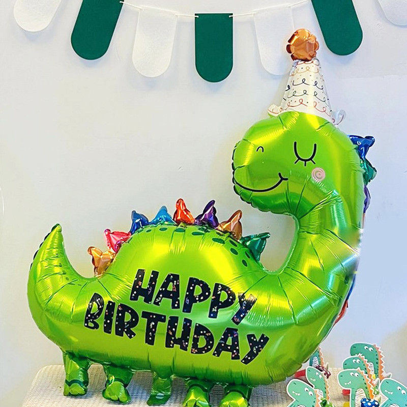 بادکنک فویلی لاکی بالونز مدل دایناسور کلاه دار طرح Happy Birthday کد 1218