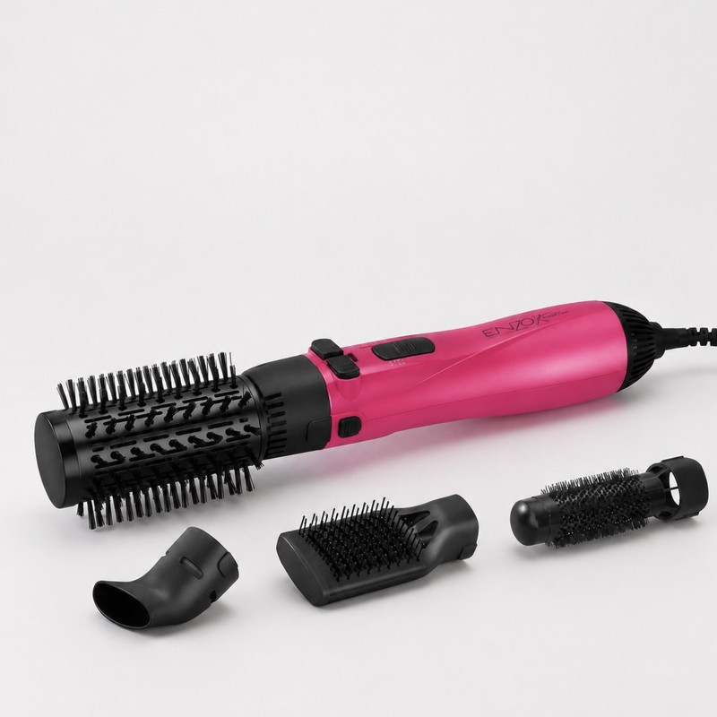 سشوار چرخشی حرفه‌ای انزو پروفیشینال مدل En-746b چهار کاره،با موتور DC، توان 1500 وات، تنظیم دما در سه حالت و سرعت در دو حالت، همراه با سری برس‌دار تخت
