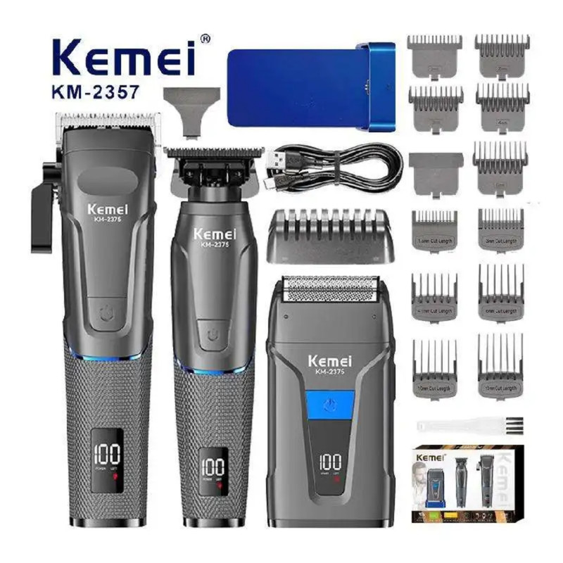 ماشین اصلاح موی سر و صورت شارژی کیمی مدل KM-2375 3in1  مجموعه 3 عددی