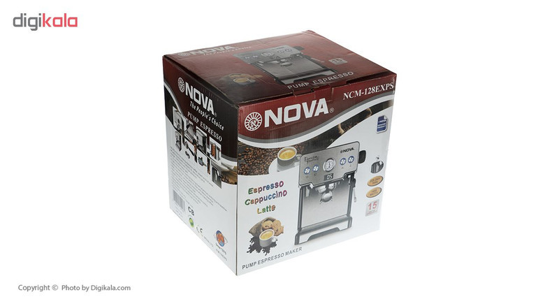 اسپرسوساز 1700 میلی‌لیتری نوا مدل NOVA NCM-128EXPS، مناسب تهیه اسپرسو، کافه لاته، موکا، کاپوچینو و ماکیاتو، دارای 1 عدد نازل قهوه، سیستم گرم کردن فنجان